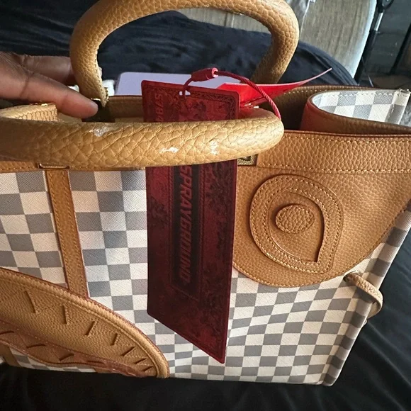 Sprayground Tan and White Checkered Tote - Picture 5 of 7
